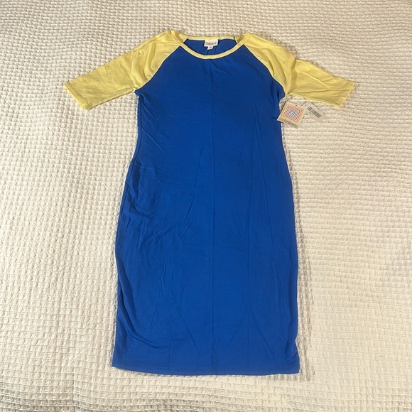 LuLaRoe Women’s Julia Cotton Blend Dress/Size: Small/Color: Blue-Yellow (NWT) - Picture 1 of 10